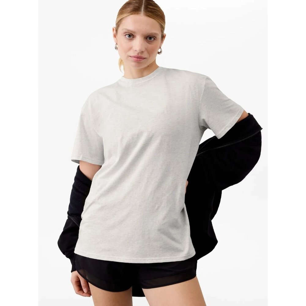 Athleta M True Cotton Tee Fog Heather Gray Medium